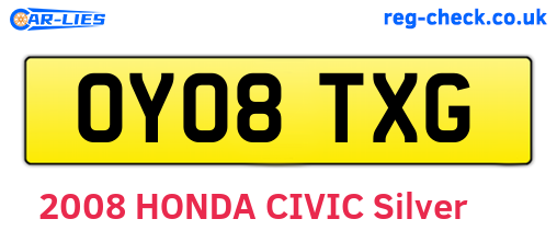 OY08TXG are the vehicle registration plates.