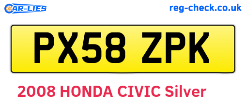 PX58ZPK are the vehicle registration plates.
