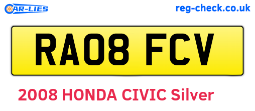 RA08FCV are the vehicle registration plates.