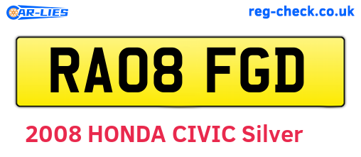 RA08FGD are the vehicle registration plates.