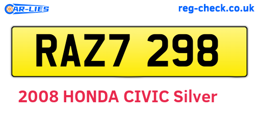 RAZ7298 are the vehicle registration plates.