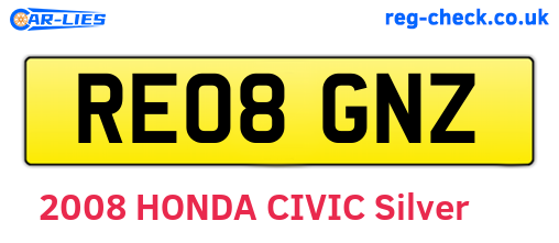 RE08GNZ are the vehicle registration plates.