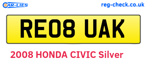 RE08UAK are the vehicle registration plates.