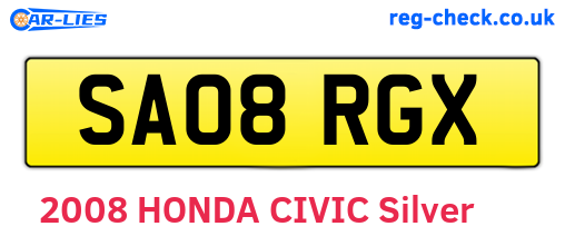 SA08RGX are the vehicle registration plates.