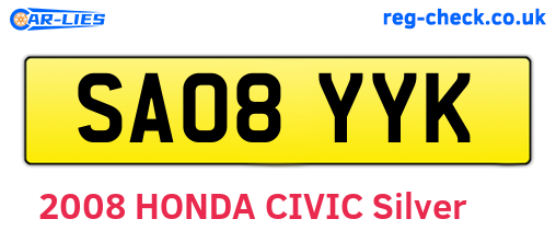 SA08YYK are the vehicle registration plates.