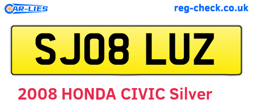 SJ08LUZ are the vehicle registration plates.