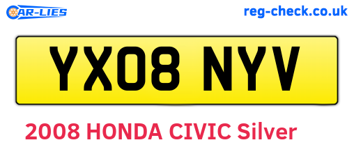 YX08NYV are the vehicle registration plates.