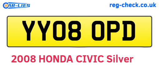 YY08OPD are the vehicle registration plates.