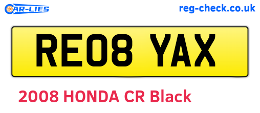 RE08YAX are the vehicle registration plates.