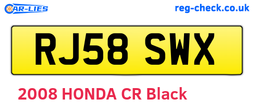 RJ58SWX are the vehicle registration plates.