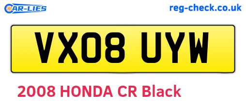 VX08UYW are the vehicle registration plates.