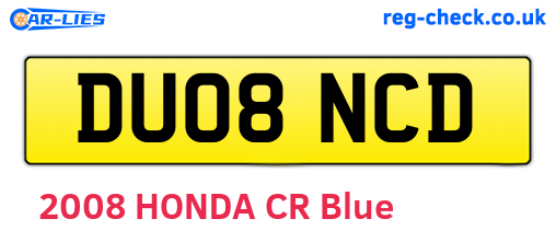 DU08NCD are the vehicle registration plates.