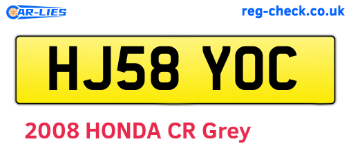 HJ58YOC are the vehicle registration plates.