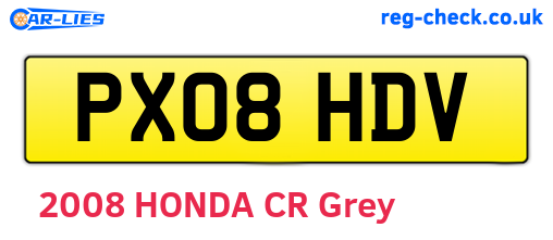 PX08HDV are the vehicle registration plates.