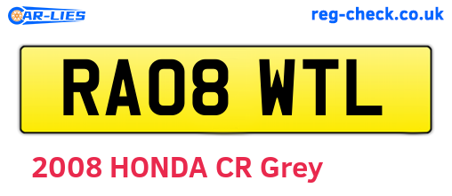 RA08WTL are the vehicle registration plates.