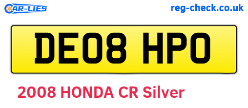 DE08HPO are the vehicle registration plates.