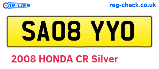 SA08YYO are the vehicle registration plates.