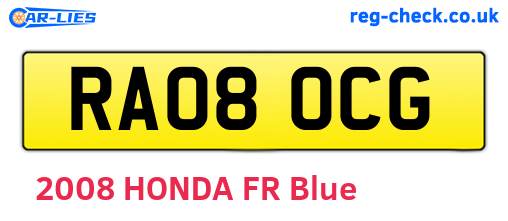 RA08OCG are the vehicle registration plates.