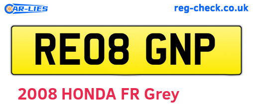 RE08GNP are the vehicle registration plates.