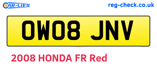 OW08JNV are the vehicle registration plates.