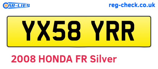 YX58YRR are the vehicle registration plates.