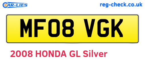 MF08VGK are the vehicle registration plates.