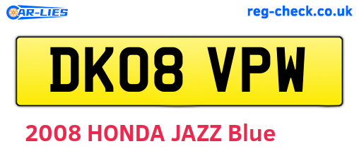 DK08VPW are the vehicle registration plates.