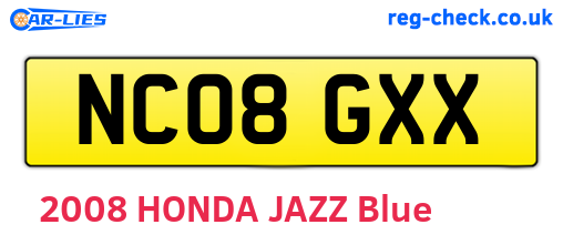NC08GXX are the vehicle registration plates.