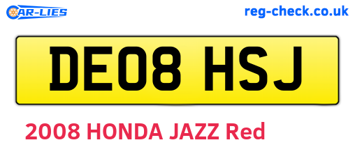 DE08HSJ are the vehicle registration plates.