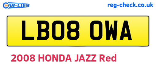 LB08OWA are the vehicle registration plates.