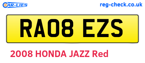 RA08EZS are the vehicle registration plates.