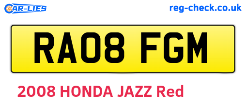 RA08FGM are the vehicle registration plates.
