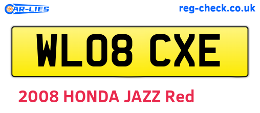WL08CXE are the vehicle registration plates.