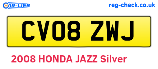 CV08ZWJ are the vehicle registration plates.