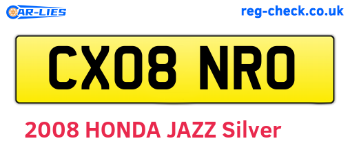 CX08NRO are the vehicle registration plates.