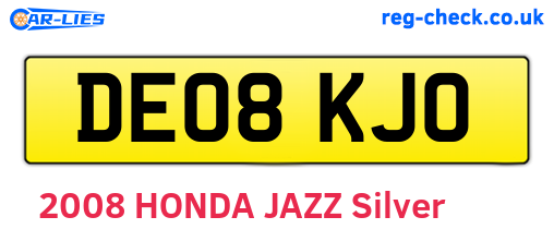 DE08KJO are the vehicle registration plates.