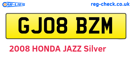 GJ08BZM are the vehicle registration plates.