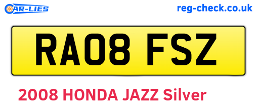 RA08FSZ are the vehicle registration plates.