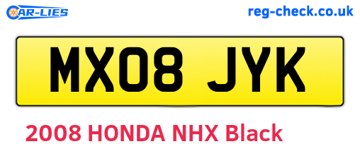 MX08JYK are the vehicle registration plates.