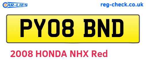 PY08BND are the vehicle registration plates.