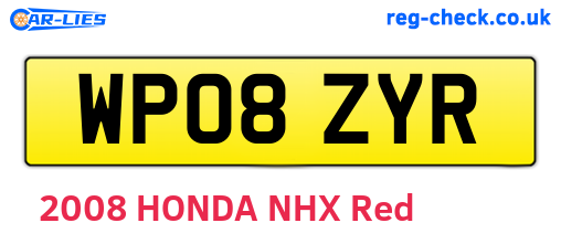 WP08ZYR are the vehicle registration plates.