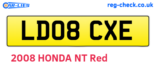 LD08CXE are the vehicle registration plates.