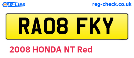 RA08FKY are the vehicle registration plates.