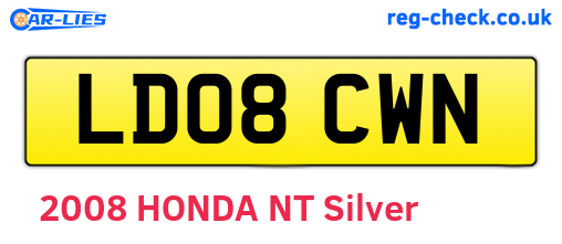 LD08CWN are the vehicle registration plates.