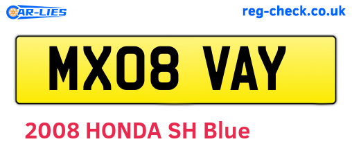 MX08VAY are the vehicle registration plates.