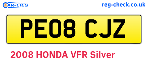 PE08CJZ are the vehicle registration plates.