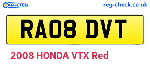 RA08DVT are the vehicle registration plates.