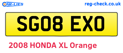 SG08EXO are the vehicle registration plates.