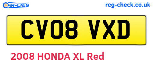 CV08VXD are the vehicle registration plates.