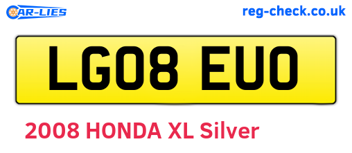 LG08EUO are the vehicle registration plates.